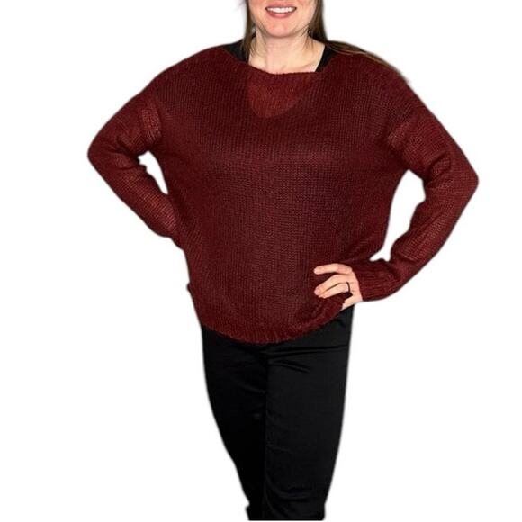 EILEEN FISHER Burgundy Red Mohair Blend Open Knit Pullover Sweater Women's PL - Picture 1 of 7